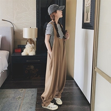 2025春秋夏季新款韩版宽松减龄背带裤女设计感炸街高腰直筒阔腿裤，女装休闲裤，浙宝189