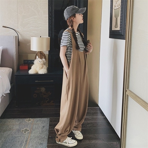 2025春秋夏季新款韩版宽松减龄背带裤女设计感炸街高腰直筒阔腿裤