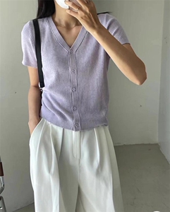V领短袖针织衫图片