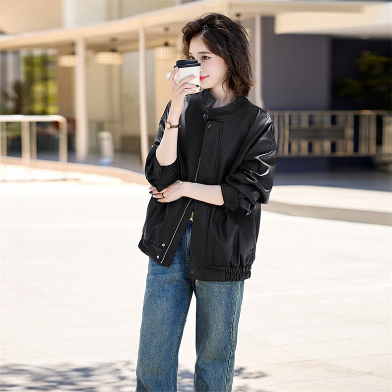 现货2024新美拉德穿搭口碑仿羊皮宝藏私服C位复古皮衣外套女秋冬,女装皮衣,跑量工厂店