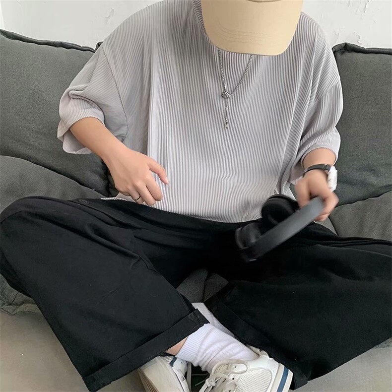 冰丝t恤男短袖潮牌潮流宽松超火ins港风夏季圆领五分袖TX63-P25,男装T恤,星座1008-2
