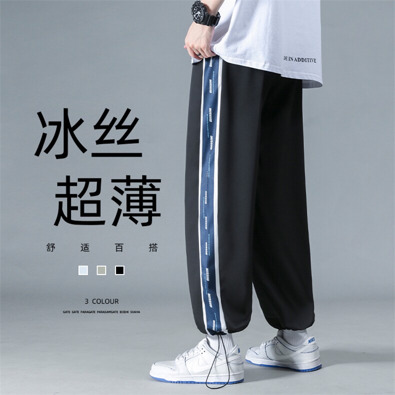 潮牌休闲男士夏季冰丝薄速干透气阔腿束脚XZ225-3-CK3109-P40控59图片
