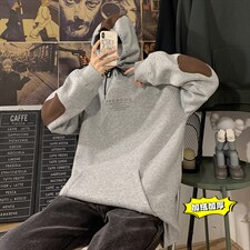 2021冬季新海报墙港风大码男女贴布印花加绒加厚连帽卫衣W5201P50，男装卫衣，电商A001