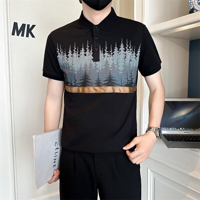店主风社会小伙男士高级感印花翻领POLO衫男上衣301A-1/PL113/P53,男装Polo衫,星座301A-1