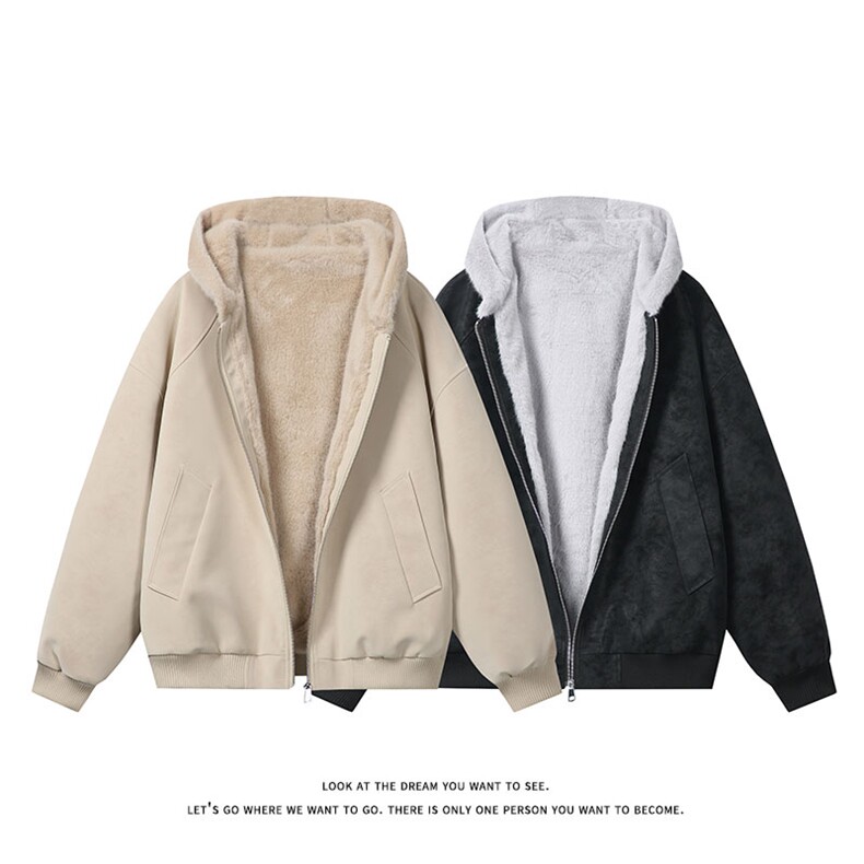 荔枝纹皮座山雕加绒连帽棉服男女同款情侣保暖棉衣MP7826-特价P85图片