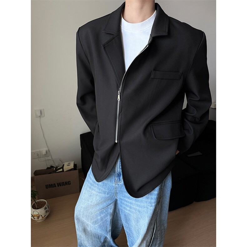 简约廓形通勤风拉链翻领西装外套简约款个性西服HY810P75控118，男装西服，电商A102B