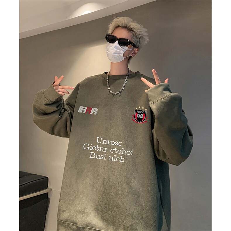 抖音得物供货提供视频秋冬重磅美式麂皮绒圆领卫衣JY385,男装卫衣,电商A486