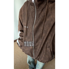 数据美式连帽百搭美拉德三条杠皮衣羊羔绒内胆MF1012P100，男装皮衣，电商A128