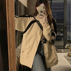 美式复古撞色拼接外套女宽松短款棒球服休闲夹克C379-85，男装夹克，星座911-2(原星座613-2）