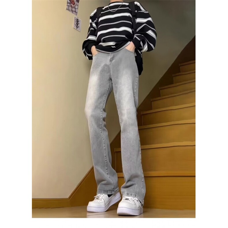 灰色加绒弹力牛仔裤男款2025新款美式高街裤子Z742R P44图片
