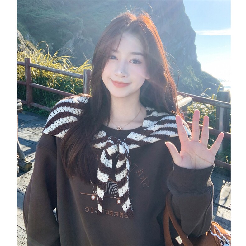 条纹披肩卫衣阔腿裤时尚套装女2025春秋季新款韩版显瘦减龄两件套,女装套装/套裙,2C305