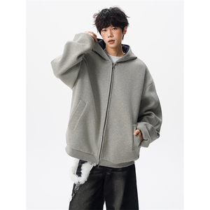 8XL-M 500克潮牌百搭卫衣男美式情侣连帽撞色休闲廓形外套WY33P68图片