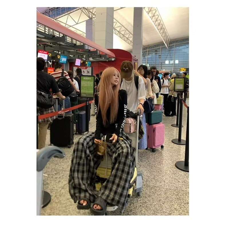 W10151-P48网图现货美式格子阔腿休闲裤慵懒宽松百搭拖地长裤,男装休闲裤,星座1608-2