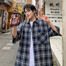 短袖衬衫男夏季新款磨毛格子衬衣DX711-特批25无差价，男装衬衫，星座214-3