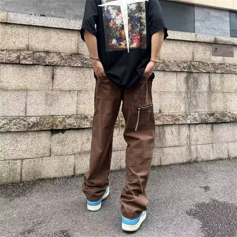 休闲裤男士韩版潮流高街帅拉链口袋2024春季新款ins长裤K5072-P37,男装休闲裤,星座412-3