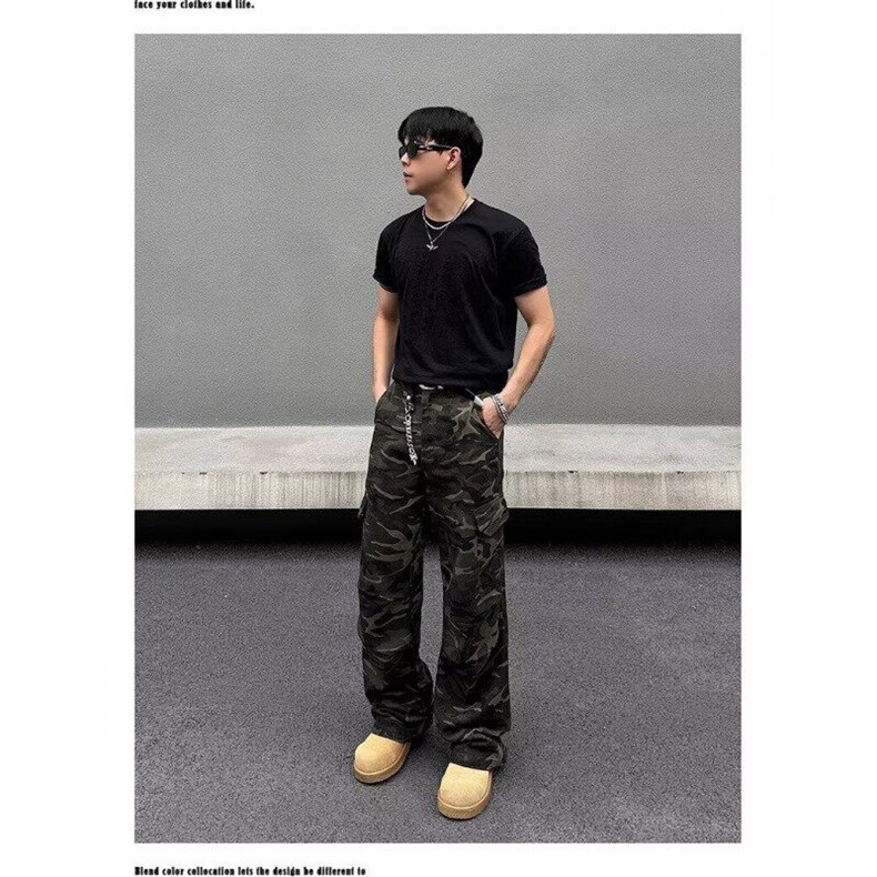 D87-P57多口袋工装迷彩裤美式高街宽松直筒休闲裤,男装牛仔裤,星座617A-1（原B318A）