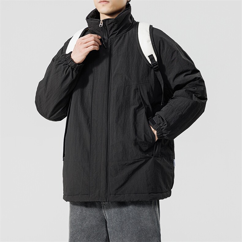 冬季潮牌日系纯色简约加绒加厚保暖防寒休闲棉服外套MY9079-P100,男装棉衣,电商A128