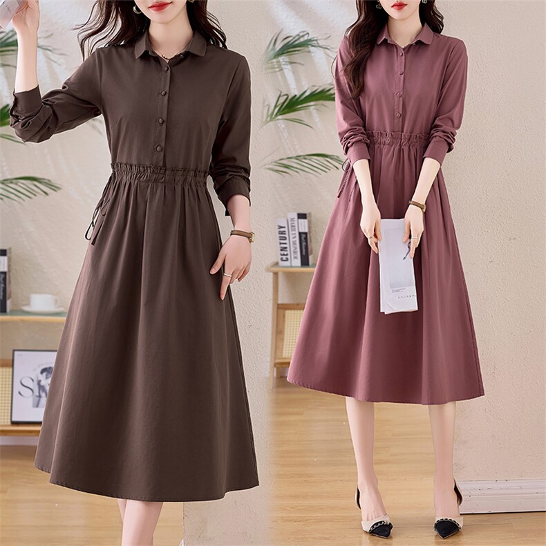 长袖连衣裙女2025新款今年流行爆款收腰显瘦翻领裙子春装气质长裙，女装连衣裙，鑫思依格