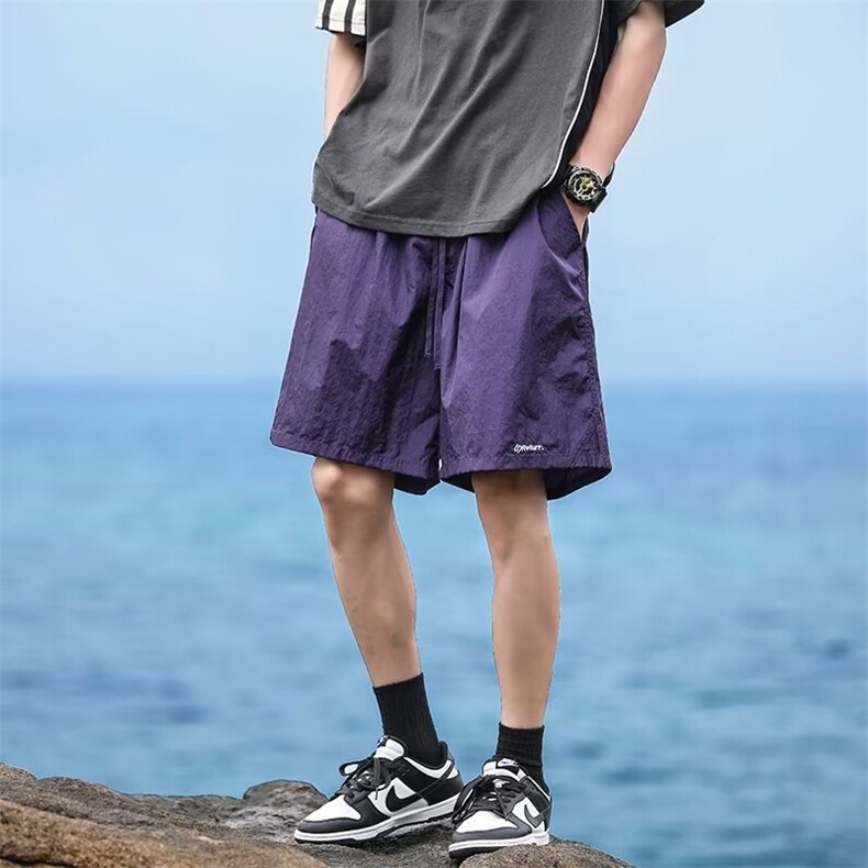 山系短裤男生美式ins字母刺绣帅气五分裤户外防水宽松直筒沙滩裤,男装牛仔裤,星座601-2