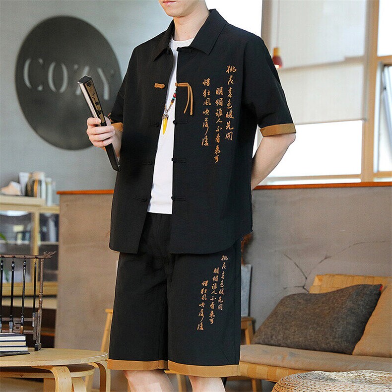 短袖衬衫男士夏季风绣花时尚休闲运动短裤套装,男装衬衫,星座1206（原A206）