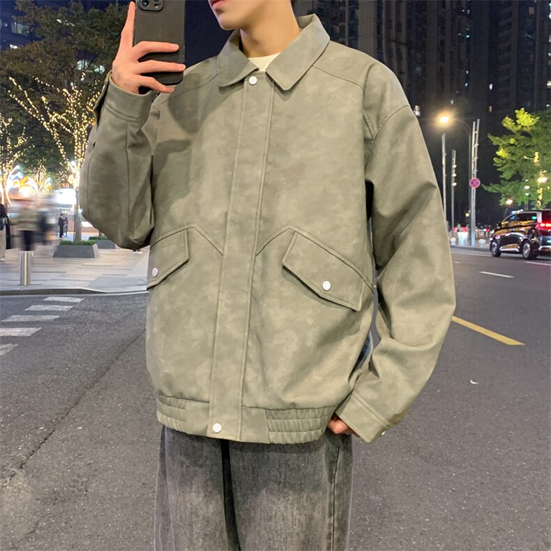 美式复古宽松皮衣男外套春秋季PU皮夹克机车服A406JK3521P88,男装夹克,星座309（原A406）