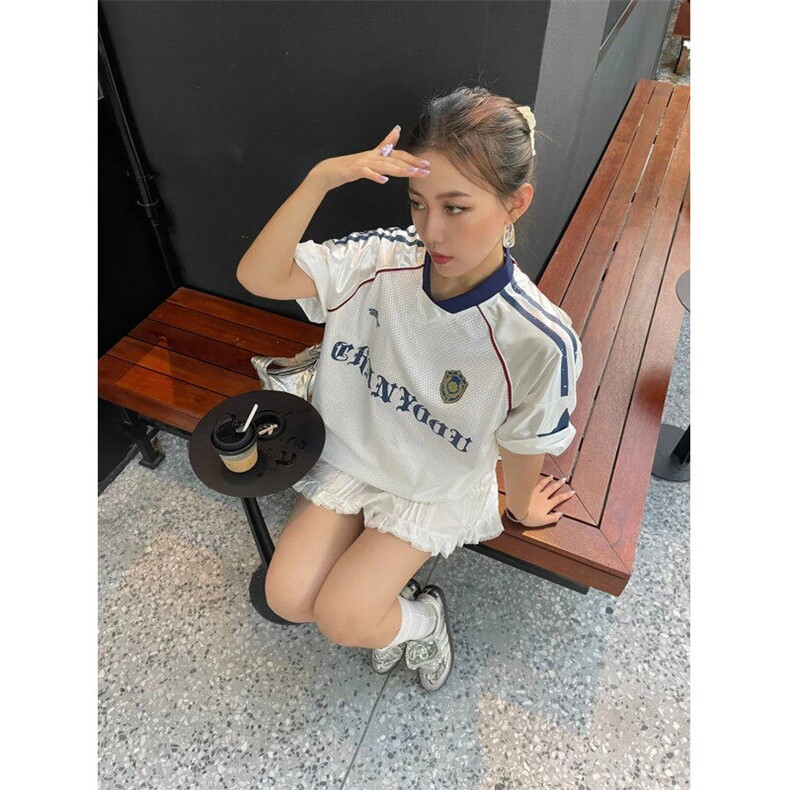 美式复古设计感透气夏季球服男款高街痞帅短袖T恤 TS193图片