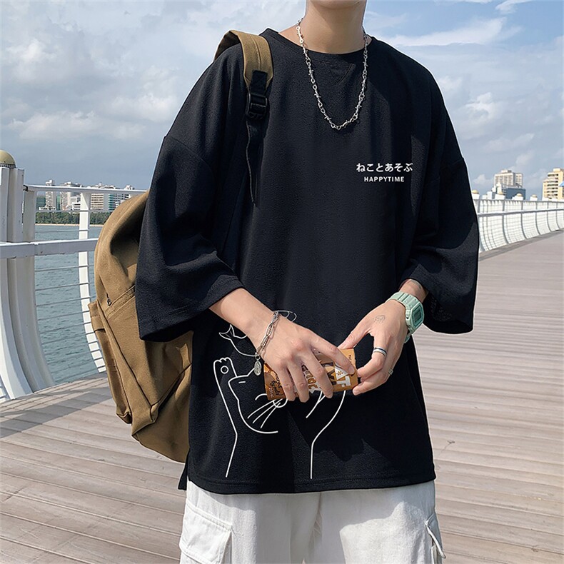 Q11133-P30春夏季七分袖t恤男大码五分袖男短袖中袖,男装T恤,电商A040