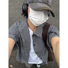 格子衬衫春夏美式短袖衬衫港风情侣装休闲衬衣CS286-P30，男装T恤，星座301C-5