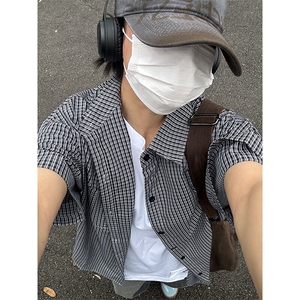 格子衬衫春夏美式短袖衬衫港风情侣装休闲衬衣 CS286-P30图片