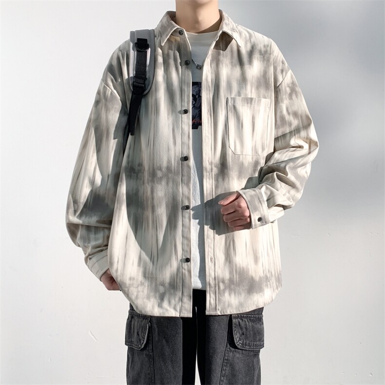美式渐变扎染衬衫长袖宽松休闲翻领衬衫外套A406C6026特P58,男装衬衫,星座309（原A406）