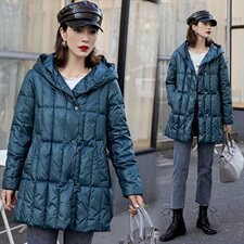 2020冬季新款优雅时尚中长款羽绒服气质显瘦连帽羽绒外套，女装羽绒服，深水步