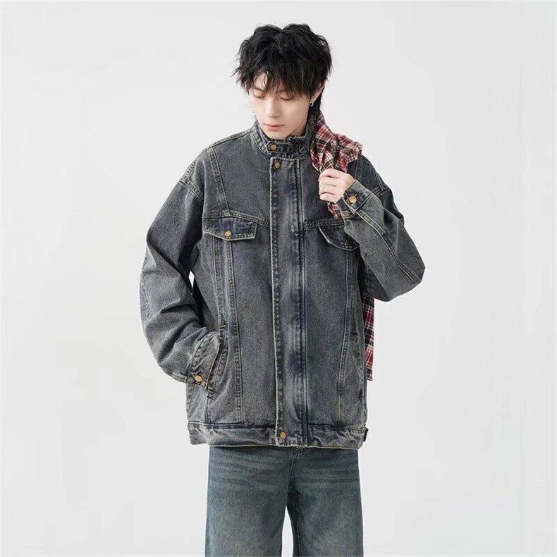 W9116-P73网图现货春季新款美式vibe做旧牛仔外套潮牌休闲夹克,男装工装外套,星座1608-2