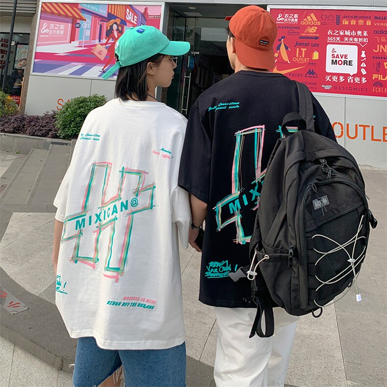 21夏款情侣风240克双纱棉高品质宽松大码圆领卡通印花T恤T59-P40,男装T恤,星座914-3