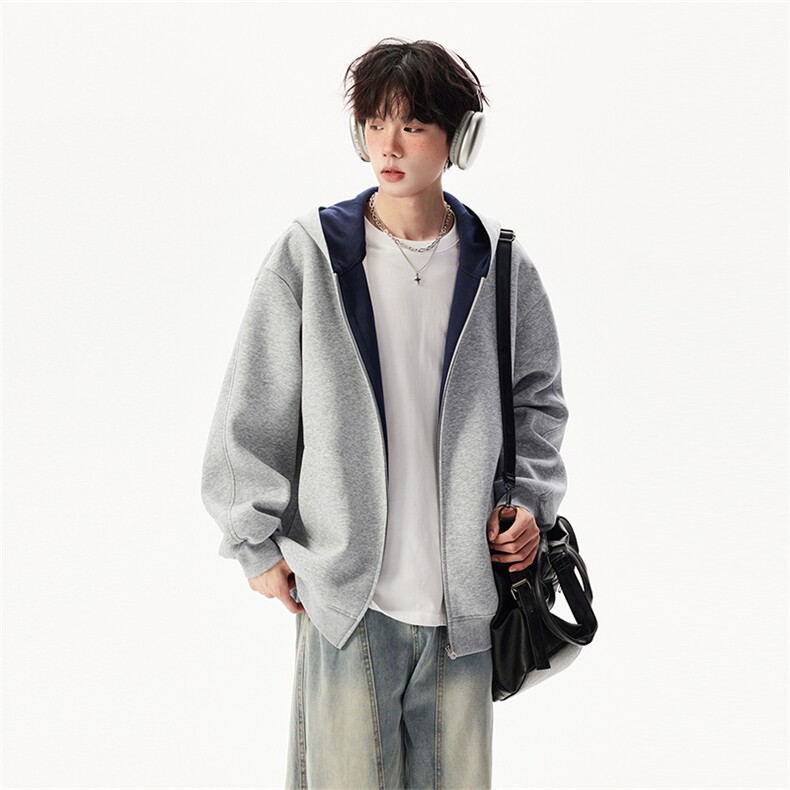 重磅高品质硬挺boxy26春装美式高街结构撞色拼接连帽卫衣开衫外套,女装短外套,电商A486