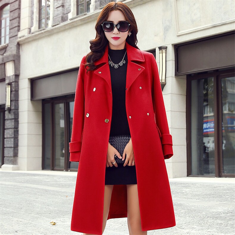 长款毛呢外套2020年冬季长袖翻领纯色显瘦，女装毛呢外套，贵人树