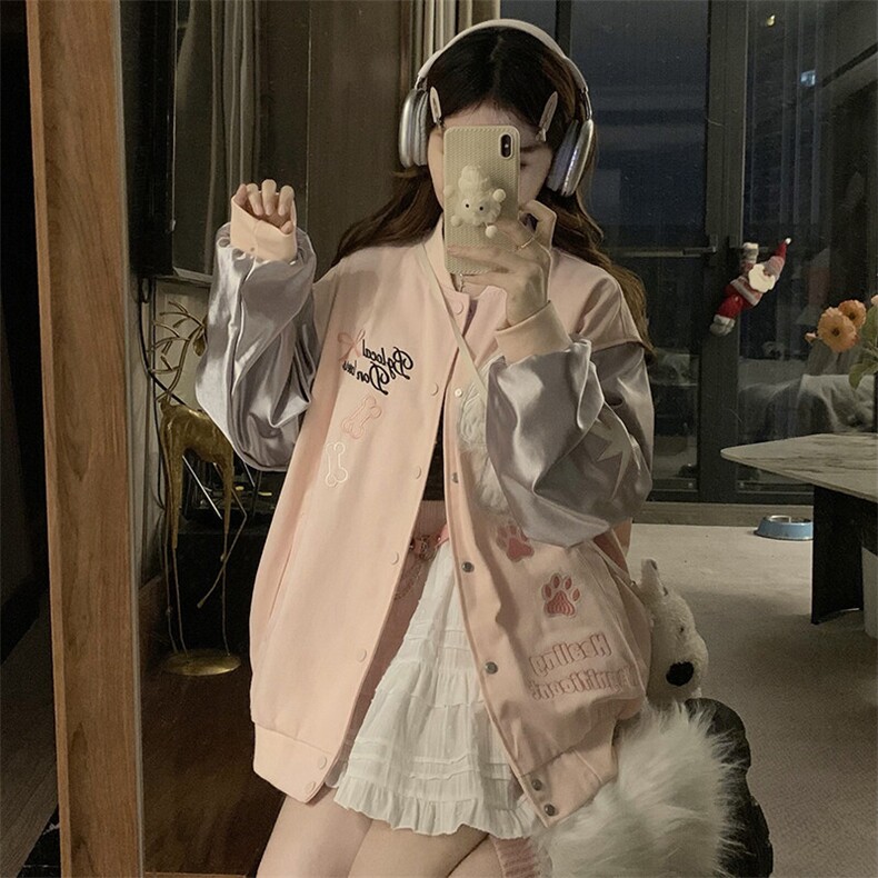 A516-P105可露丽风小狗刺绣拼接撞色棒球服外套春季2025年休闲夹克,男装夹克,星座911