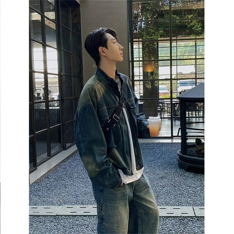 新款春秋美式复古水洗牛仔衣短外套男潮牌棒球服工装夹克,男装夹克,星座506A