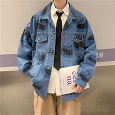 春秋季牛仔夹克男潮日系卡通印花上衣宽松休闲工装外套W1234-P60，男装夹克，星座512-2