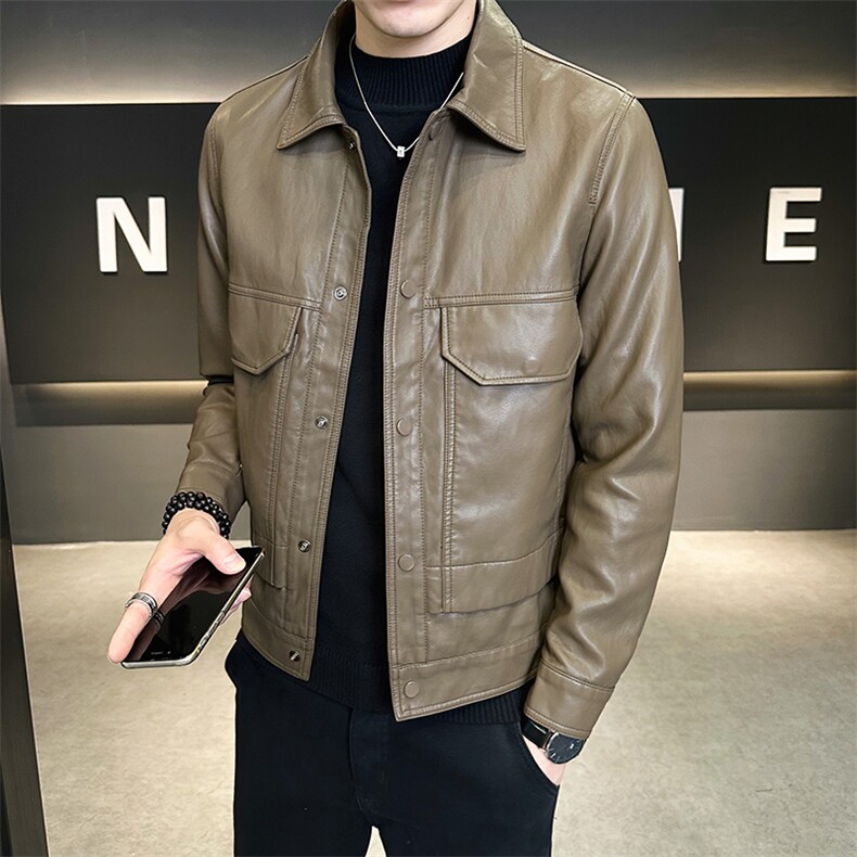 2026新款男士皮衣外套翻领潮牌机车皮夹克A313-K6618-P135,男装夹克,电商A313