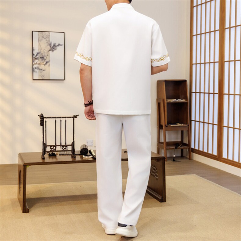 潮风套装男新中式短袖衬衫时尚休闲长裤两件套JZ303-P63,男装休闲套装,星座310B-3