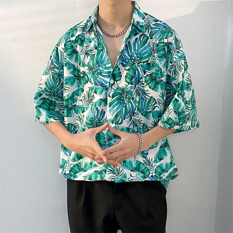 2024海南岛沙滩服三亚夏威夷风泰旅游休闲花衬衫男CS5107特批25,男装衬衫,电商A062