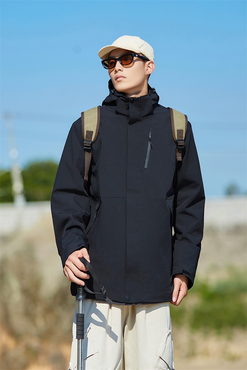 冬季三合一外套日系连帽男装青年夹克户外防水冲锋衣外套6152-P90,男装夹克,星座1403A