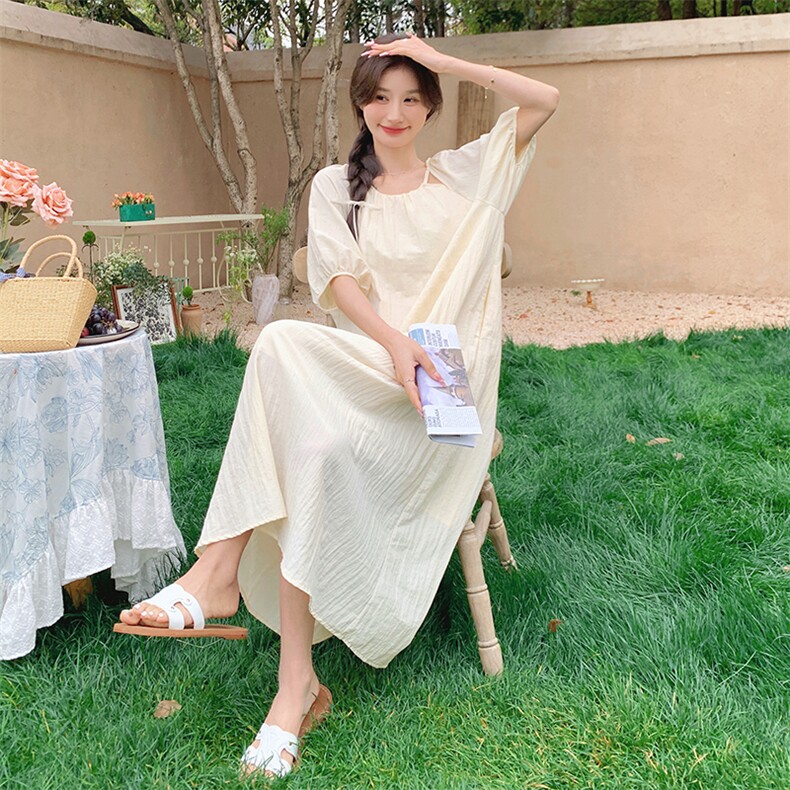现货鹅黄色皱感面料法式连衣裙RF058-X8591-P115-K168,女装连衣裙,2C058