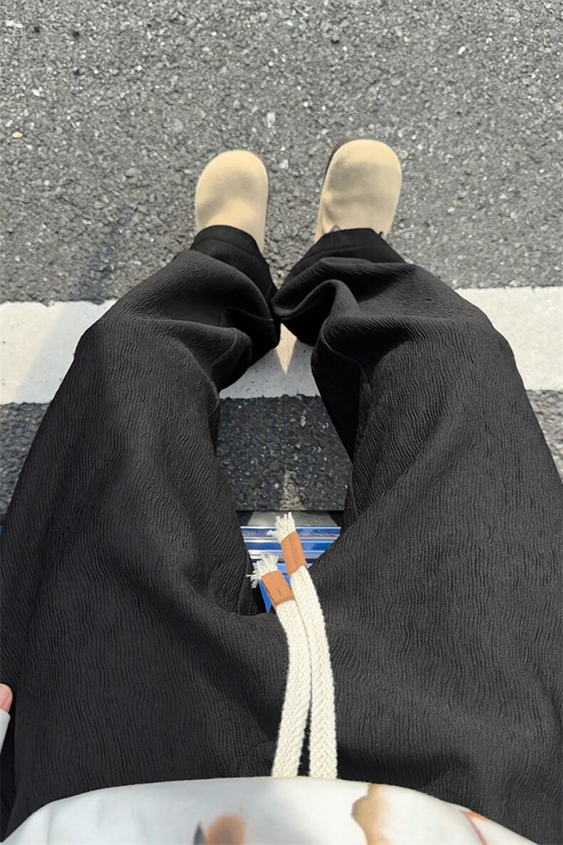 wassuphappy肌理感裤子男士春秋季潮牌慵懒风直筒休闲阔腿运动裤,男装休闲裤,电商A001