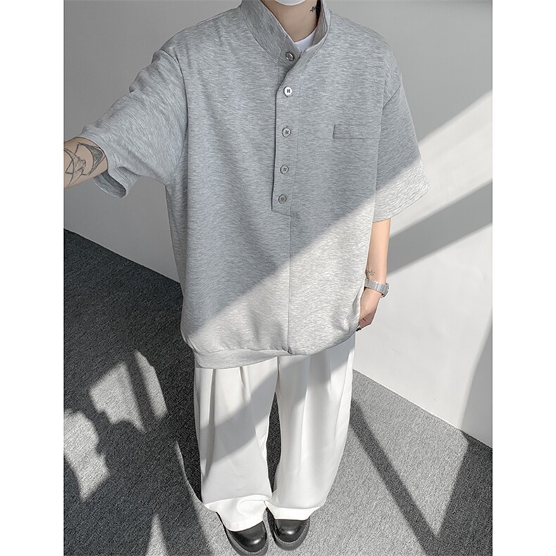 6006-P38控582025夏季重磅美式立领POLO衫短袖，男装T恤，电商A212