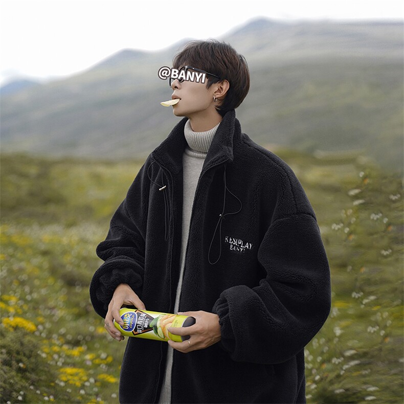 WASSUPHAPPY摇粒绒棉服外套男秋冬季潮牌羊羔毛保暖冬装痞帅棉衣,男装棉衣,电商A102