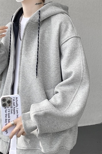 8XL-M秋连帽卫衣男宽松休闲纯色拉链开衫外套拼色帽衫运动WY27P65图片
