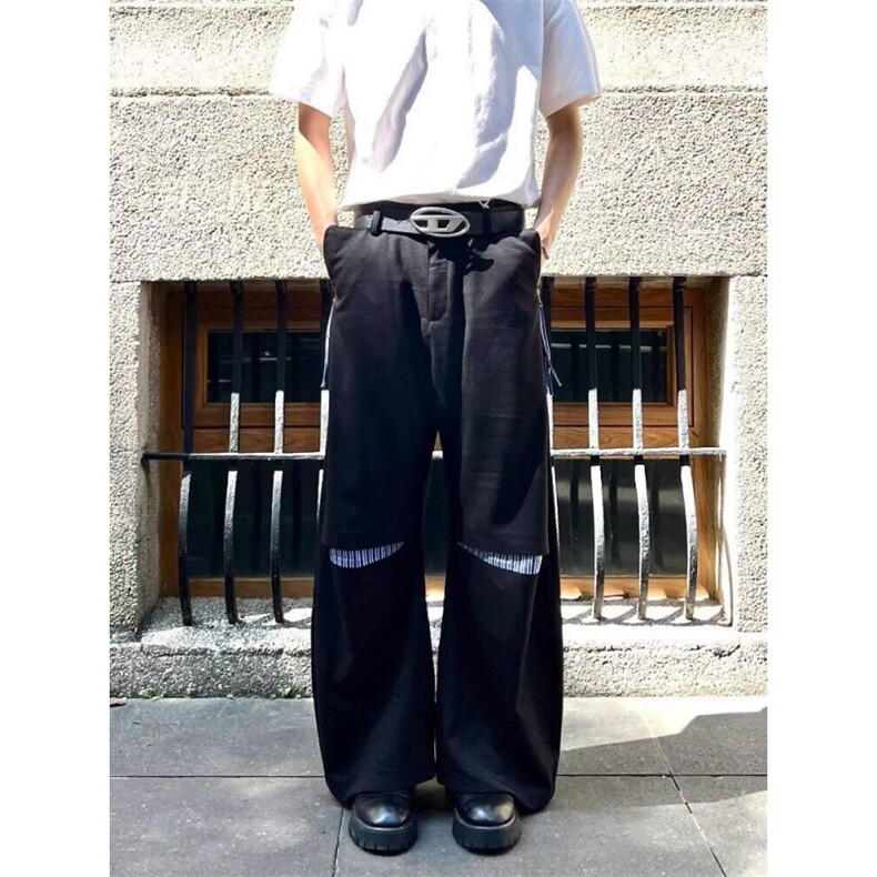 休闲西裤男士韩版潮流高街帅气拼接条纹2025春季长裤K6101-P47图片