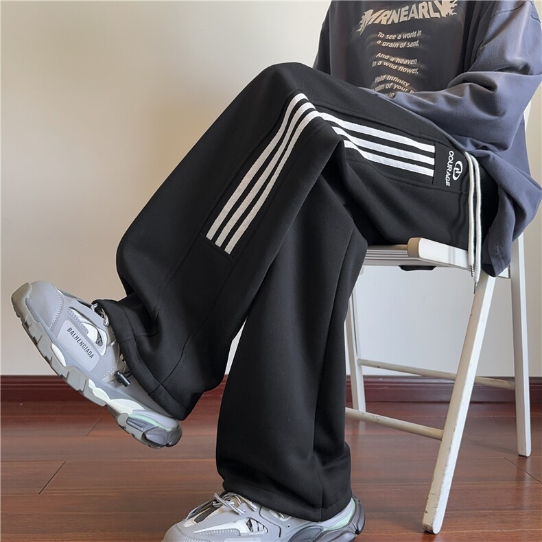 INS春季新款潮流三条杠条纹美式宽松休闲卫裤B315-K158-特p40控78,男装休闲裤,电商B315