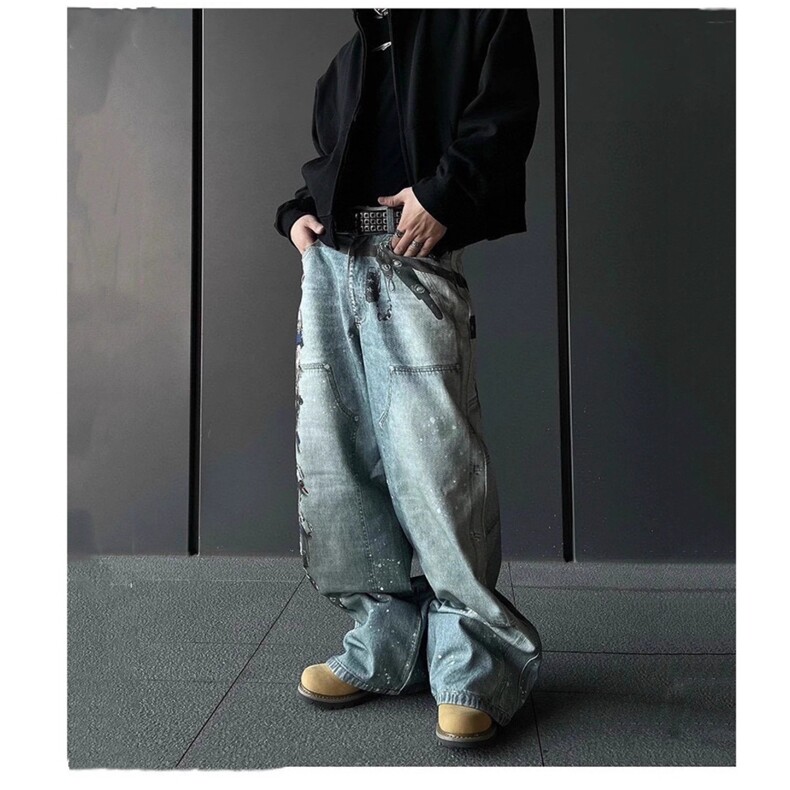 高街3D数码印花泼墨伐木工装牛仔裤男网图G198-P58,男装牛仔裤,星座1001-1